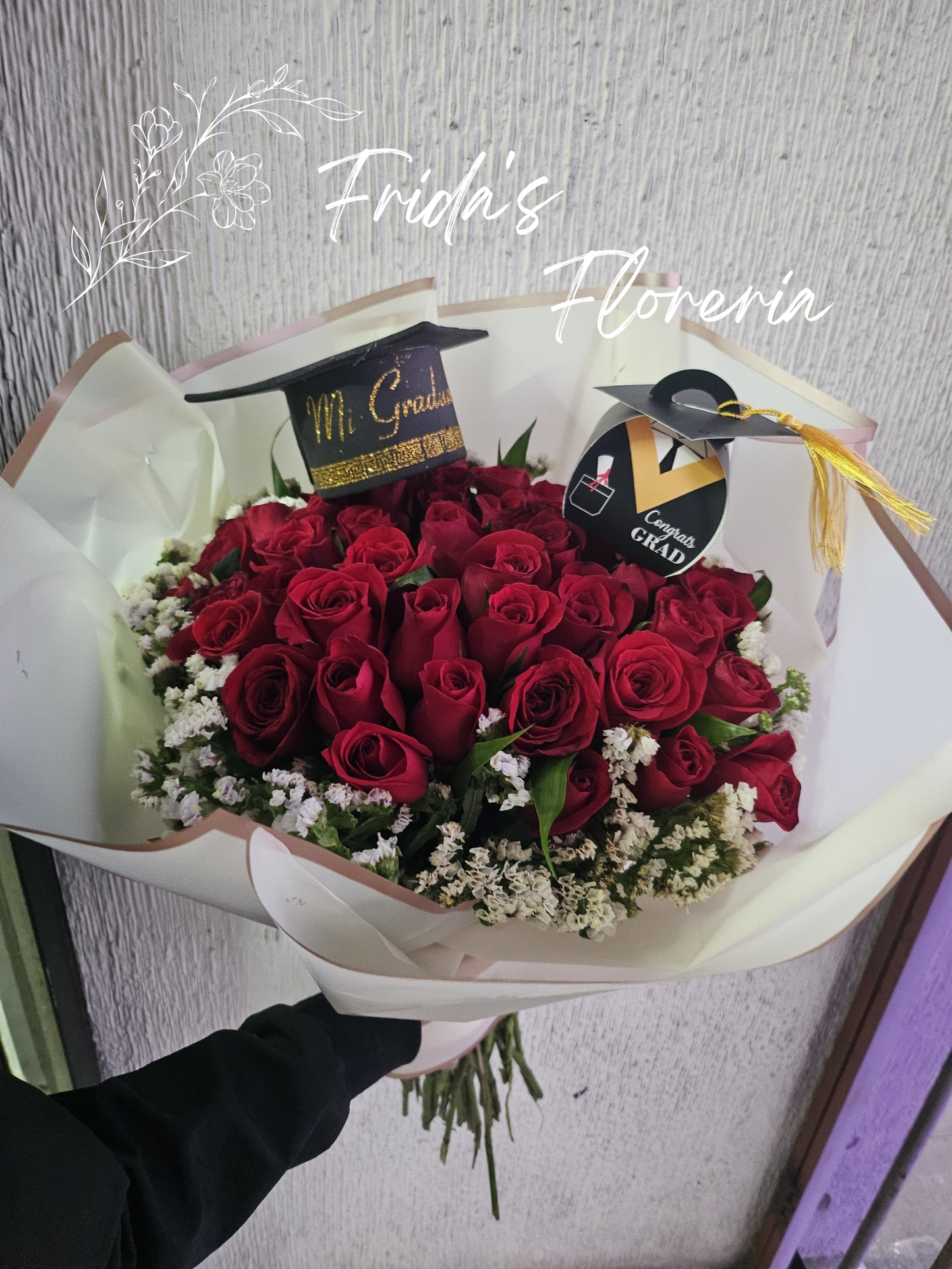 40 Rosas con Gorro de graduado