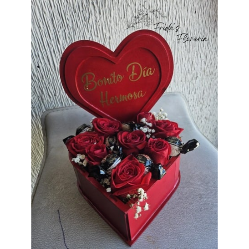Caja con rosas y chocolates
