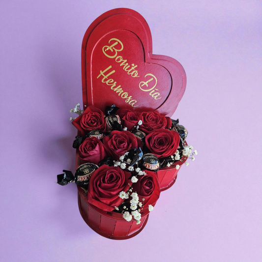 Caja con rosas y chocolates