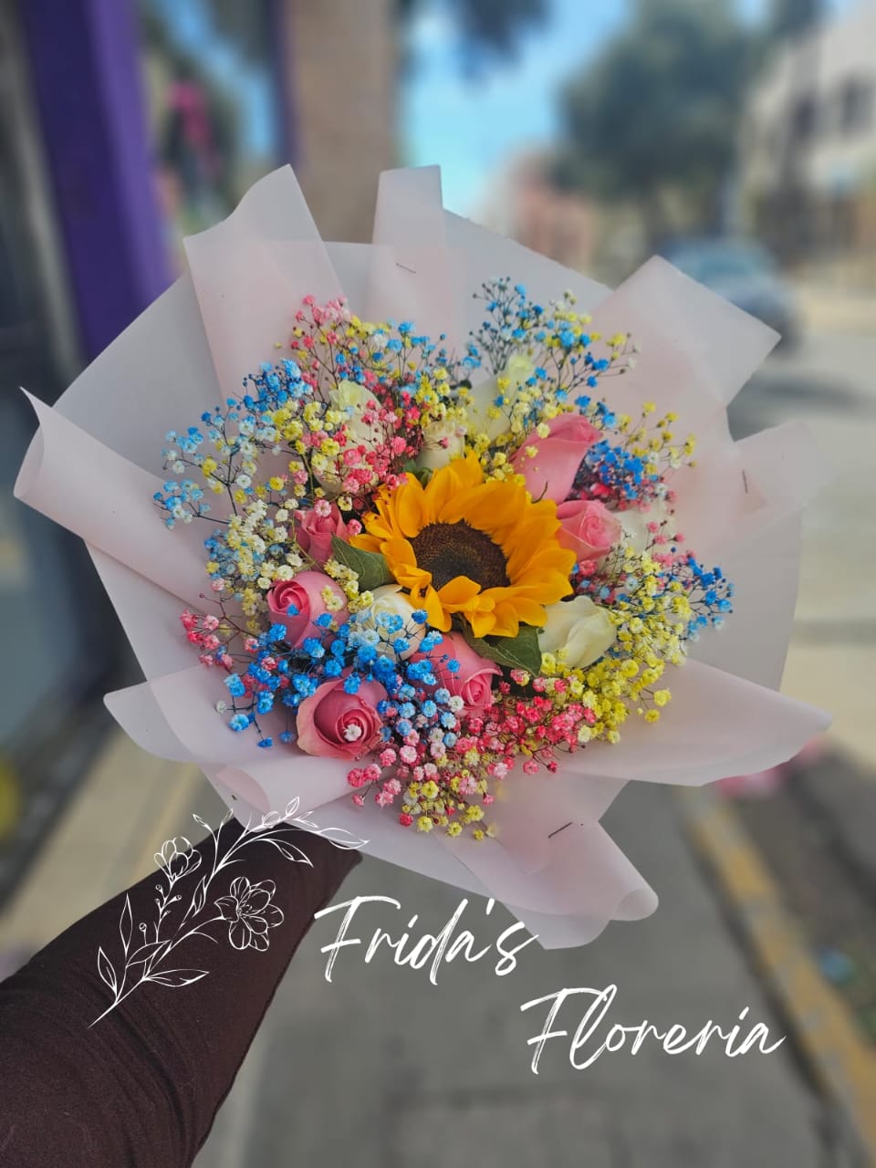 Girasol con gypsophilia
