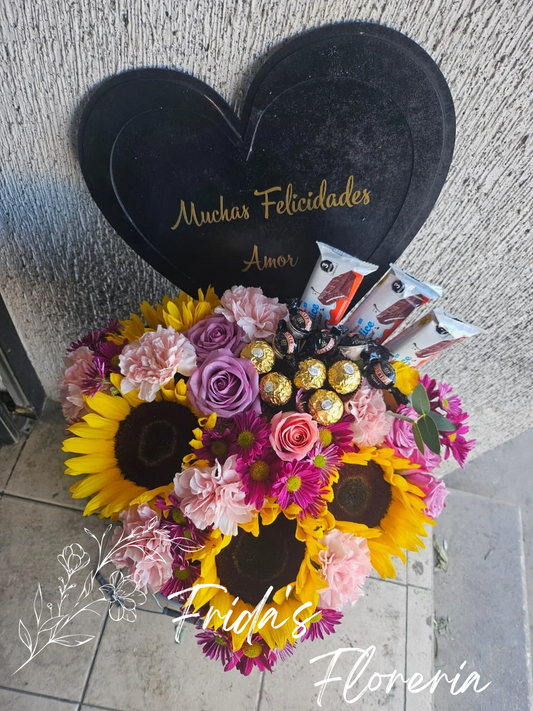 Caja de Girasol con chocolates
